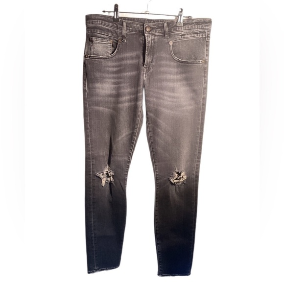 R13 Boy Skinny Low rise faded black Stylish Stretch Distressed Trendy jeans 30 - Picture 2 of 5